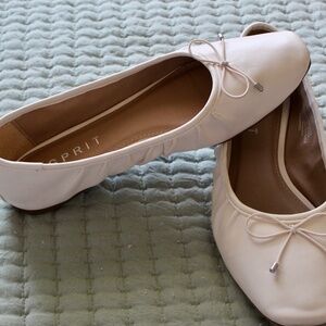 Cream  Faux Leather Ruched Detail Ballet Flats